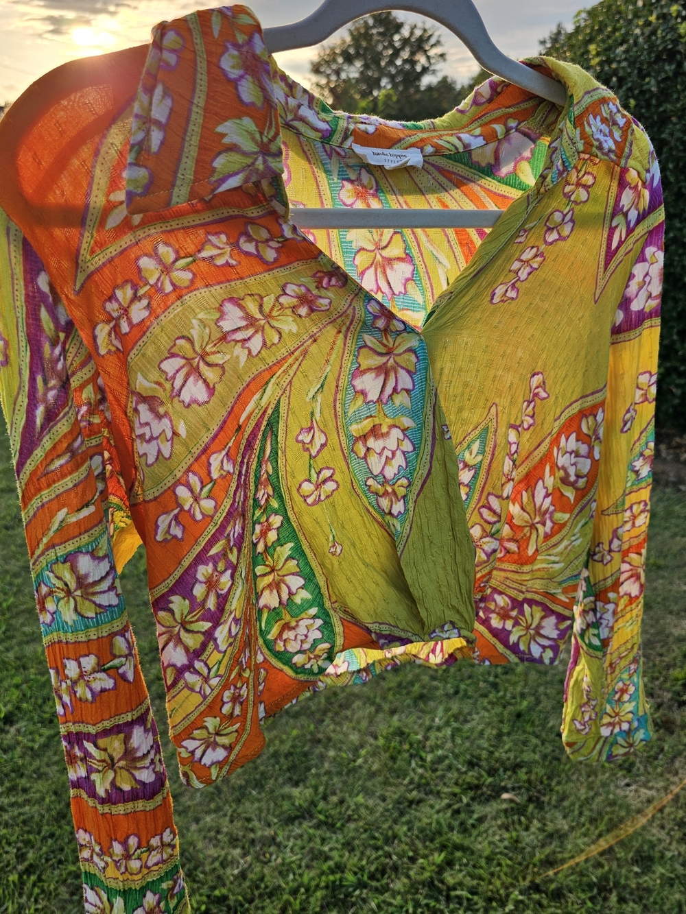 Haute Hippie Cropped Faux Wrap Boho Floral Paisley Blouse